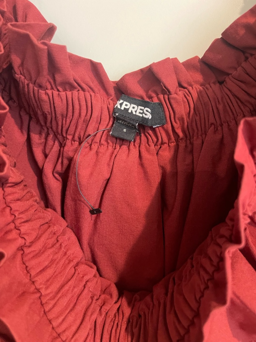 Express Rust Off-Shoulder Ruffle One-Piece Bodysuit - Picture 2 of 4